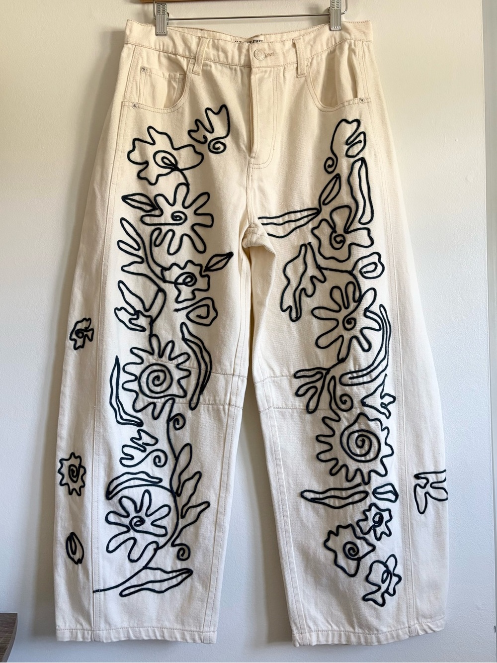 We The Free Good Luck Soutache Barrel Jeans in Ivory NEW - Picture 3 of 7